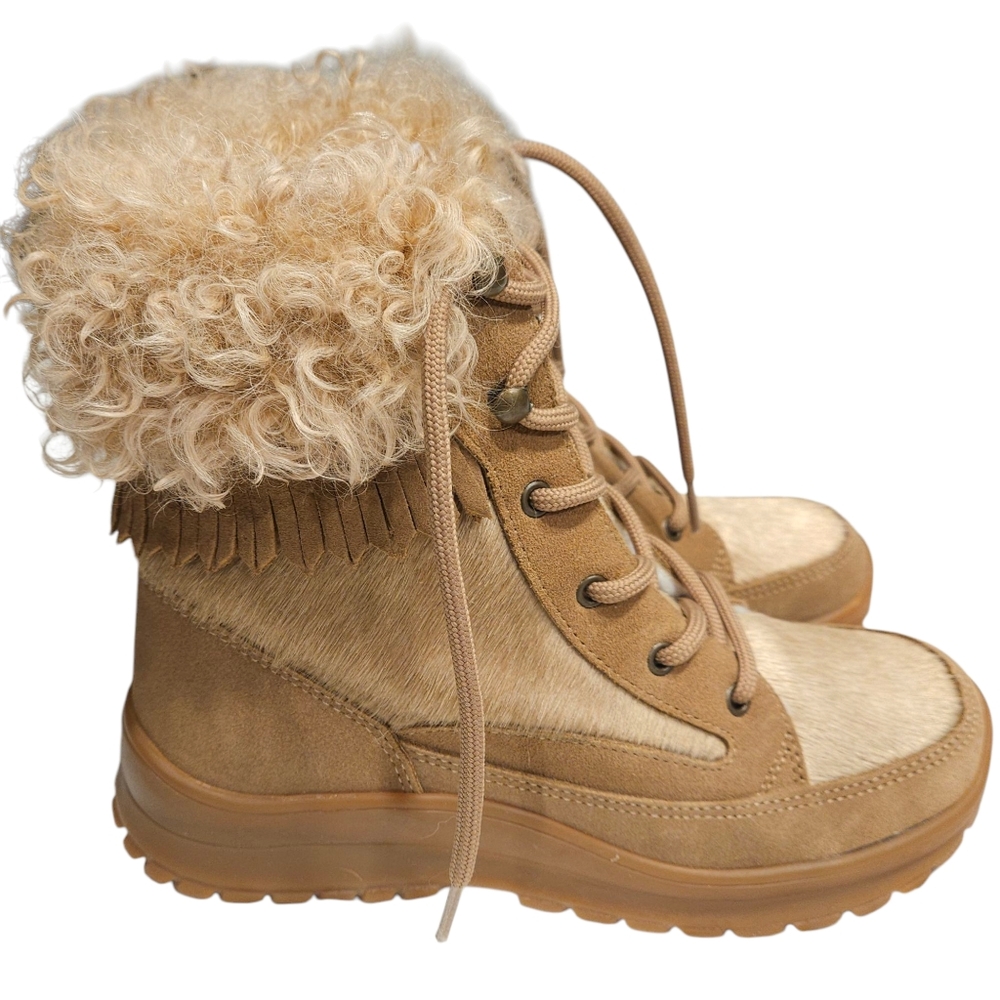 Winna Boots Fur Suede Leather Snow Apres Ski Winter Boots Tan Size 8 EU39 EUC